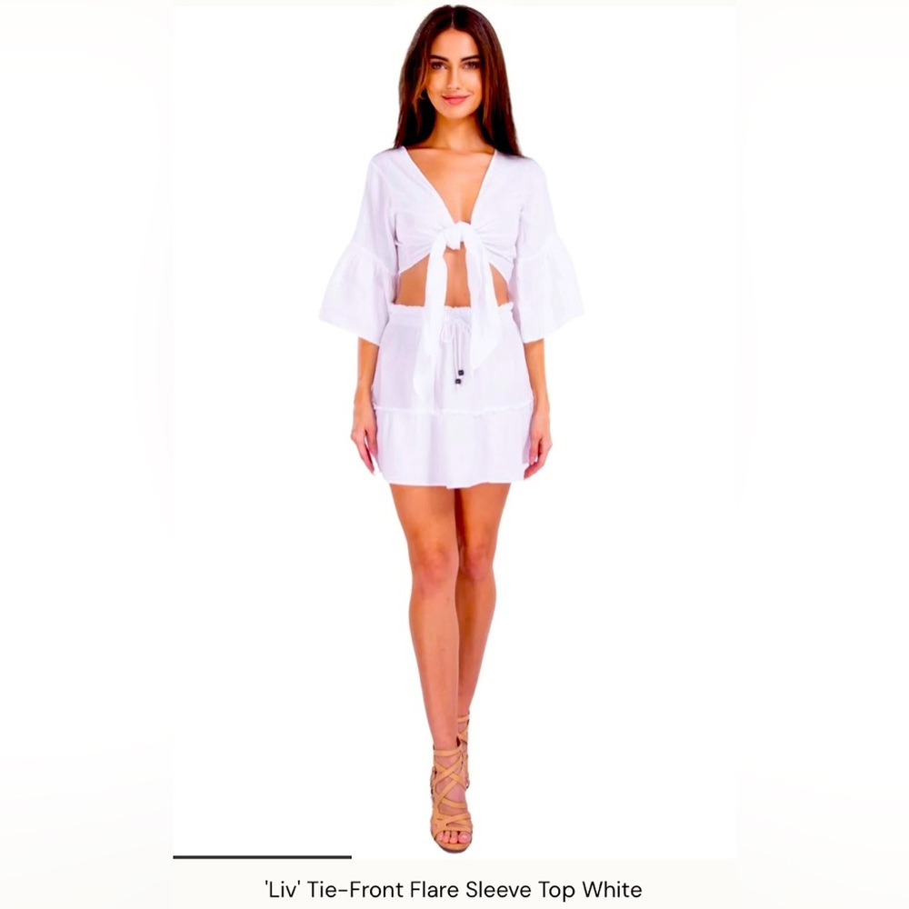 Women's White Tie-Front Flare top